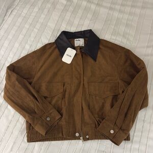 ELODIE Faux Leather Collar Faux Suede
Crop Jacket